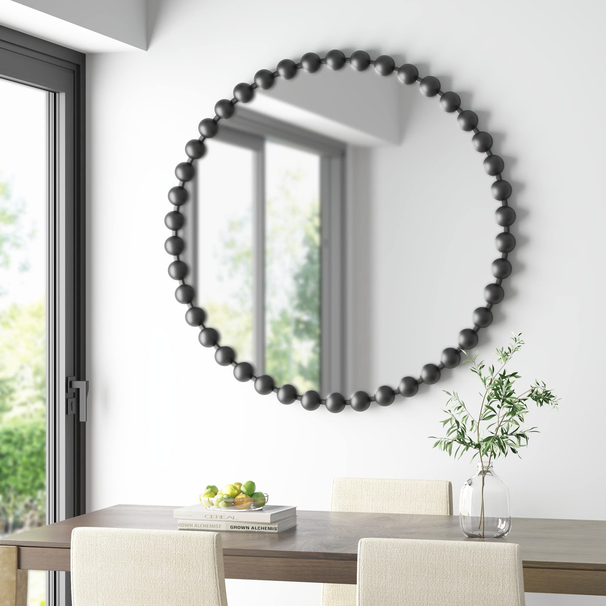 Photo 1 of MADISON PARK SIGNATURE Wall Décor Marlowe Metal Spherical Frame Round Mirror for Living Room - Home Accent, Ready to Hang Bedroom Decoration, 36" Diameter, Black