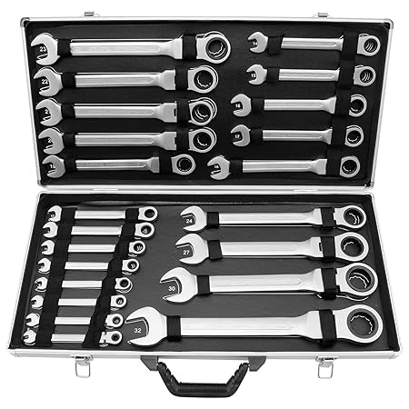 Gelenk Ratschenschlüssel Set Ring Maul Schlüssel Satz 6-32mm Werkzeug 22 tlg