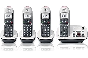 MOTOROLA VOICE Motorola CD5014 Digital Cordless Telephone Phone with Answering Machine(4 Handsets) DECT 6.0 Long Range System, Big Buttons, Big Backlit Display, Audio Assist, Volume Boost, Block up to 1000 Numbers