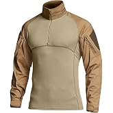 CQR Men's Tactical Combat Shirt, 1/4 Zip Long Sleeve Breathable Military BDU Training Top for Shooting, Hunting, Range Use