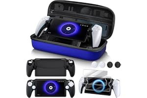 KINWIN 10 in 1 Accessories Bundle Compatible with PlayStation Portal, EVA Carrying Case with Silicone Protective Cover, 2 Pack Screen Protectors and 4 Thumb Grips for PS5 Portal Console (Blue)