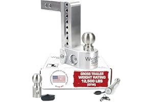 Weigh Safe Adjustable Trailer Hitch Ball Mount - 8" Drop Hitch for 2" Receiver w/ 2 pc Keyed Alike Lock Set, Premium Aluminum Trailer Tow Hitch w/Built in Weight Scale for Anti Sway, 12,500 lbs GTW