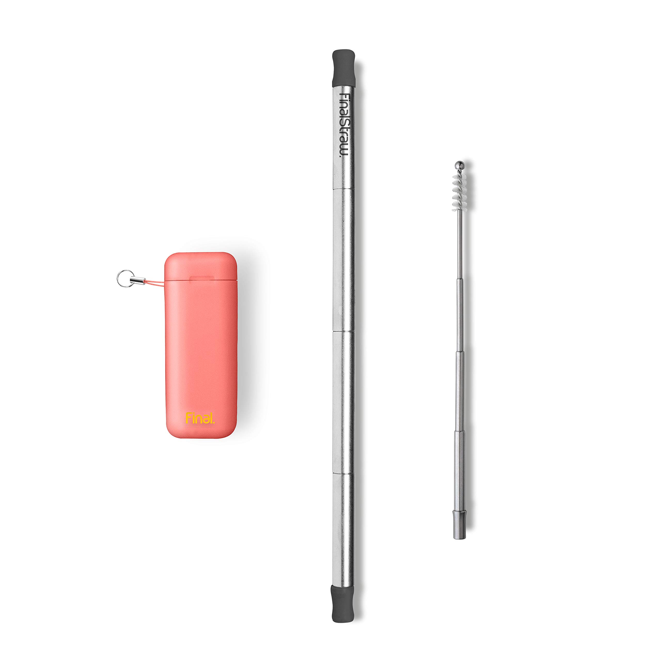 Final Straw Collapsible Reusable Metal Straw with Case, Cleaning Brush, and 100% Silicone Tips |Healthy Coral Case|