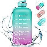 Milifox Large 1 Gallon Water Bottle with Straw Motivational Water Bottle with Time Marker - Leakproof Big Gallon Water Jug wi