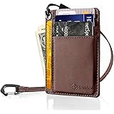tomtoc Slim Minimalist Front Pocket RFID Blocking Leather Wallets with Chain Credit Card Holder Organizer Money Clip with Str