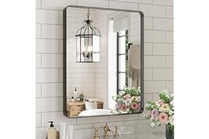 WEER Black Bathroom Vanity Mirror 20X28 Inch, Rounded Rectangle Black Metal Framed Mirror for Over Sink Wall, Farmhouse Matte Black Mirror, Tempered Glass, Anti-Rust, Hangs Horizontal or Vertical