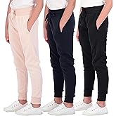 Real Essentials 3 Pack: Girls' Fleece Joggers Soft Active Performance Casual Sweatpants(Ages 5-14)