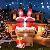 6FT Christmas Inflatables Decorations Outdoor，Blow Up Santa Claus Stuck in The Chimney with Built-in LEDs Lights for Indoor Holiday Party Yard Garden Lawn Décor