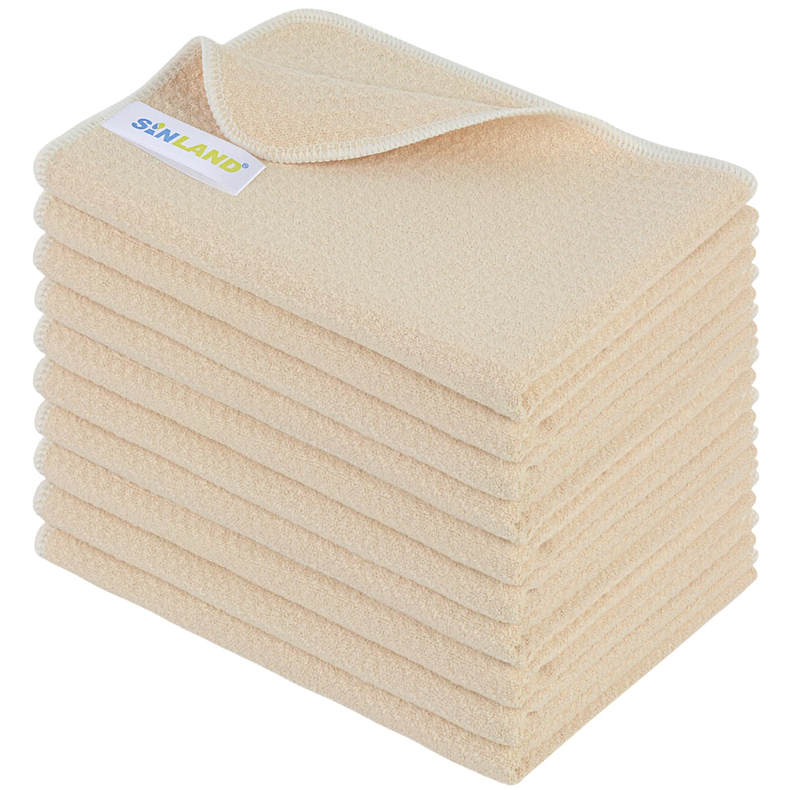 SINLAND Microfiber Dish Drying Towels Dish Towels Waffle Weave Kitchen Towels 16 Inch X 24 Inch 10 Pack Beige