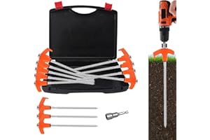 X-VESOLJE 8" Tent Stakes Heavy Duty 12 Pack, Screw in Tent Stakes, Metal Threaded Camping Stakes, Ground Anchors for Canopies, Gardening and Inflatable Decor, with Storage Box and Hex Socket