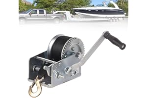 LCyindu Boat Trailer Winch 2500lbs - Heavy Duty Hand Winch with 23ft Polyester Strap, 2-Way Ratchet & 4:1/8:1 Gear Crank Strap Gear Winch with Hook for Boat Trailers ATV RV Truck