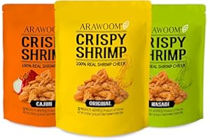 ARAWOOM - Real Crispy Shrimp Cheek Snack - 100% Real Black Tiger Shrimp [2 ounce (Pack of 3)] - Vatriety Pack - Crunchy Treat for Seafood Lovers High-Protein Savory Snack Ready-to-eat Snack On-to-go