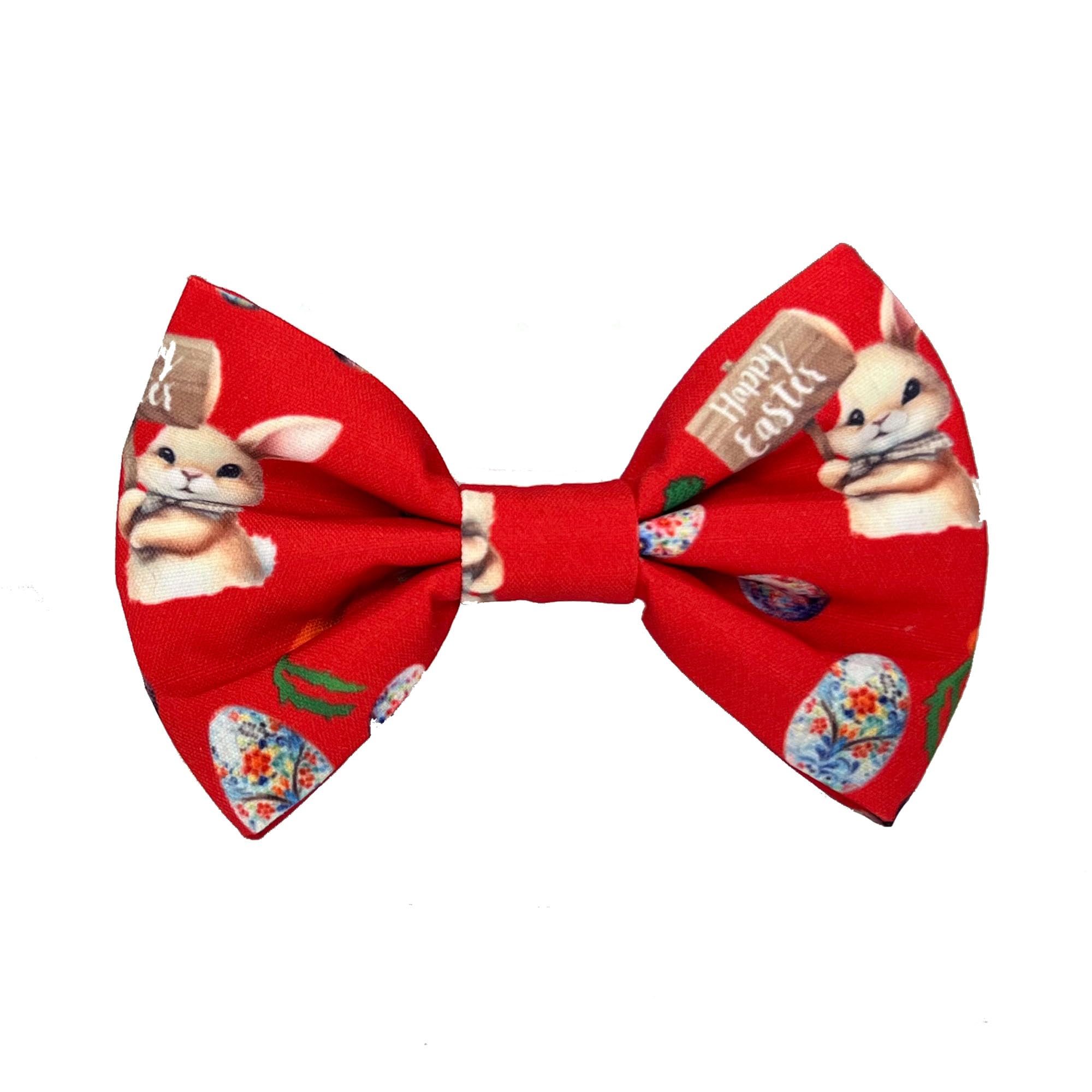 New Dogs Bow Tie Bowtie HAPPY EASTER Rabbit EGGS carrots RED Elastic Band ACCESSORY Handmade UK (Happy Easter MEDIUM)
