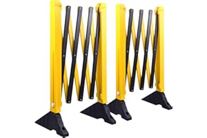 OranLite 2 Pack 8.5' Ft Expandable Barriers, Double Yellow Black Extensible Mobile Barricades, Flexible Crowd Control Barriers Guard with Heavy-Duty Rubber Base, Portable Retractable Traffic Fence