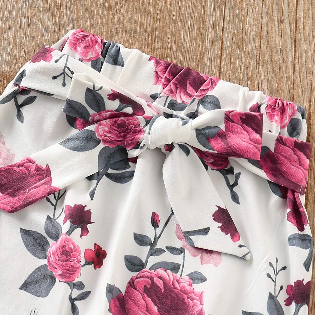 Baby Girls 3PCS Infant Toddler Clothes Romper Bodysuit Floral Halen Tops Pants Clothing Sets Headband Outfits: Clothing