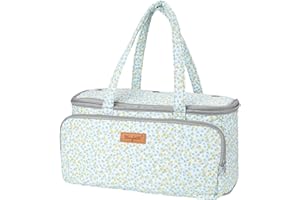 Hanfetch Yarn Bag-Yarn Storage Organizer with Grommets-Portable Crochet Bag for Yarn Skeins-Crochet Hooks-Knitting Needles -Other Accessories (Rose-Grey)