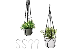 RIFNY 29 Inch Macrame Plant Hanger Indoor, Small Hanging Planter Basket Woven Boho Rope Hanger Kits with Metal S Hooks for Up to 8 Inch Plant Pots Indoor Outdoor Home Decro No Tassels (2PACK-Black)