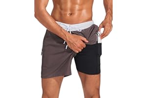 difficort Mens Swim Trunks with Compression Liner Quick Dry Bathing Suits Shorts with Zipper Pockets