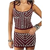 SweatyRocks Women's 2 Piece Outfits Punk Sequin Crop Tank Top and Bodycon Mini Skirt Set Country Concert Outfits