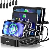 MSTJRY Charging Station for Multiple Devices : 6 Port USB Charger Stations - Family Multi-Device Organizer Charging Dock - Designed for iPhone iPad Android Cell Phone Tablet and Electronic, Black