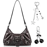Abbylike Women Cute Vintage Shoulder Bag with Goth Chains Buckle Punk Trendy Purse Clutch Handbag for Girls