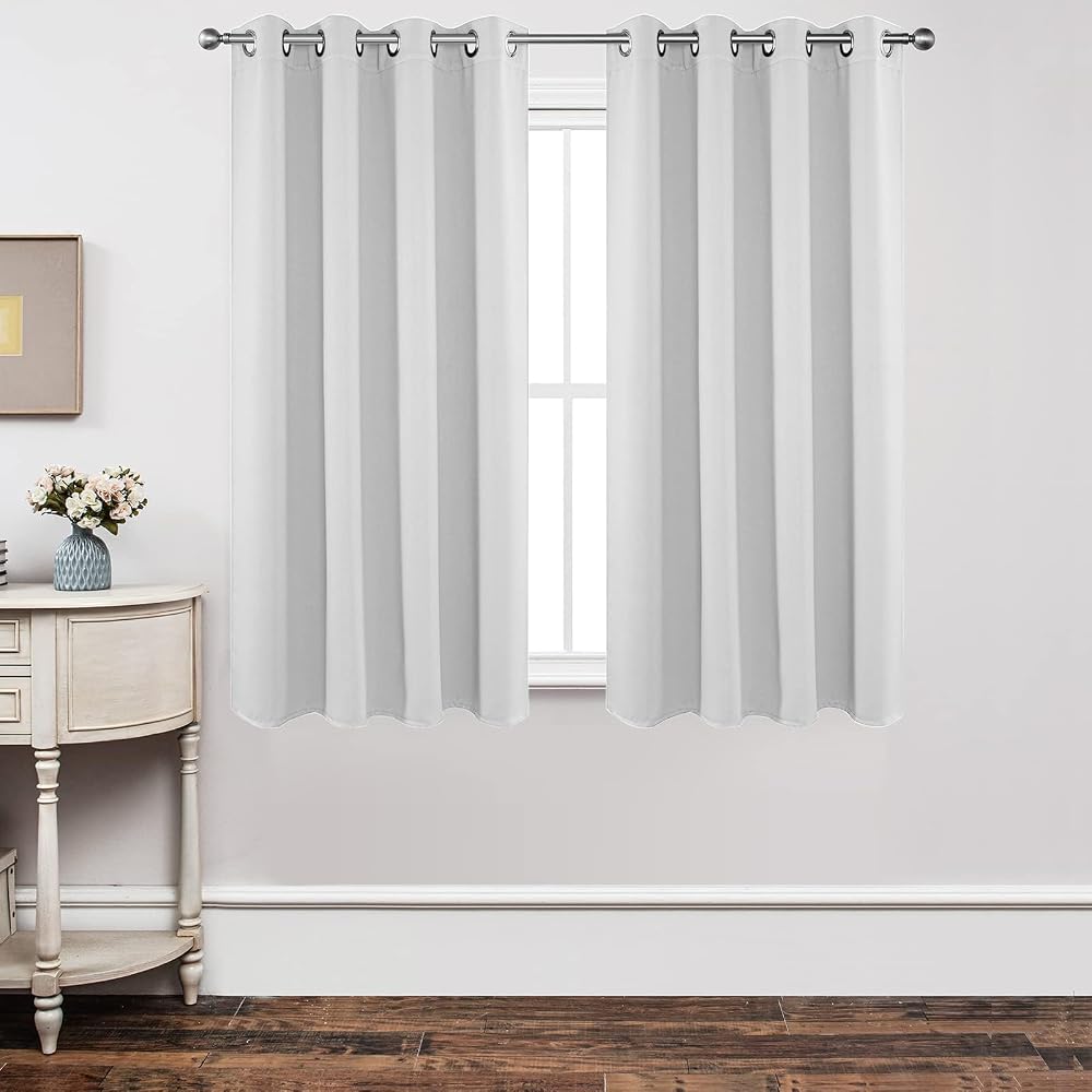 Joydeco White Curtains 63 inches Long 2 Panels Thermal Room Darkening Grey