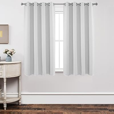 Joydeco White Curtains 63 inches Long 2 Panels Thermal Room Darkening Grey
