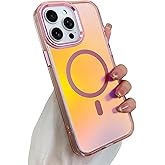 SAKUULO Magnetic Case for iPhone 15 Pro Max Compatible with Magsafe, Bling Laser Iridescent Florescent Crystal Sparkly Luxury Shockproof Protective Cover for Women Men, Pink
