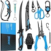 7Pcs Fishing Tool Kit, Fishing Gear - Fishing Plier with Sheath, Fillet Knife, Fishing Scissors, Fish Lip Gripper, Tool Retractor, Keychain Bottle Opener, Fishing Gifts for Men