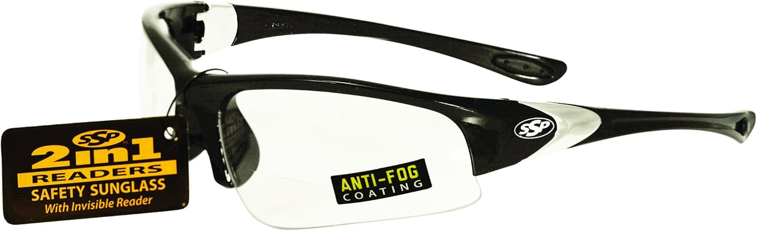 SSP Eyewear 3.00 Bifocal/Reader Safety Glasses with Black Frames and Clear Anti-Fog Lenses, ENTIAT 3.0 BLK CL A/F