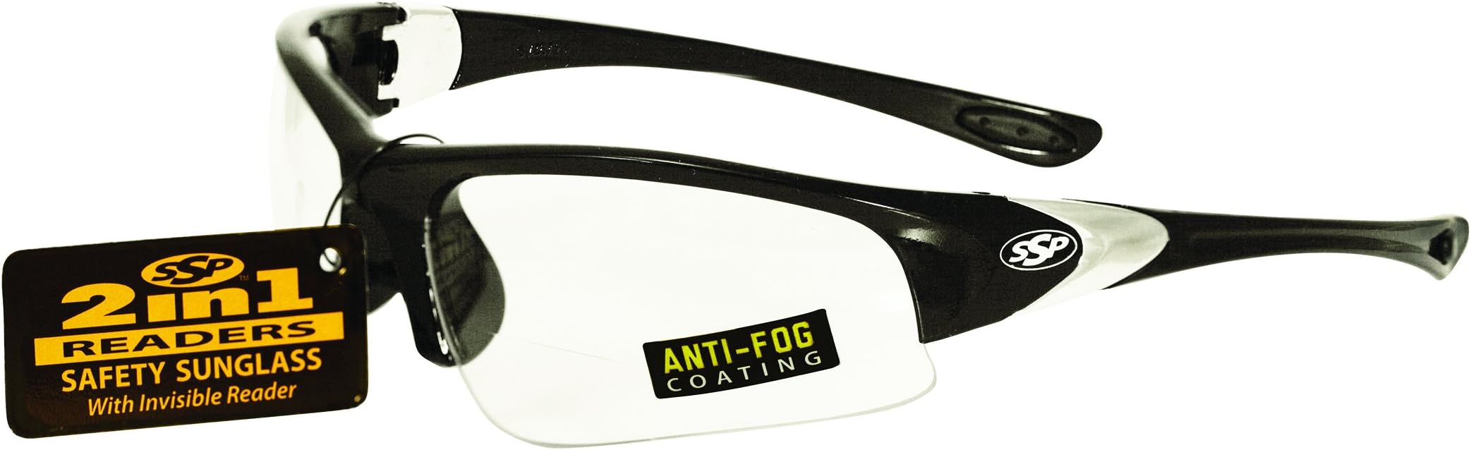 SSP Eyewear 3.00 Bifocal/Reader Safety Glasses with Black Frames and Clear Anti-Fog Lenses, ENTIAT 3.0 BLK CL A/F,Black - Clear