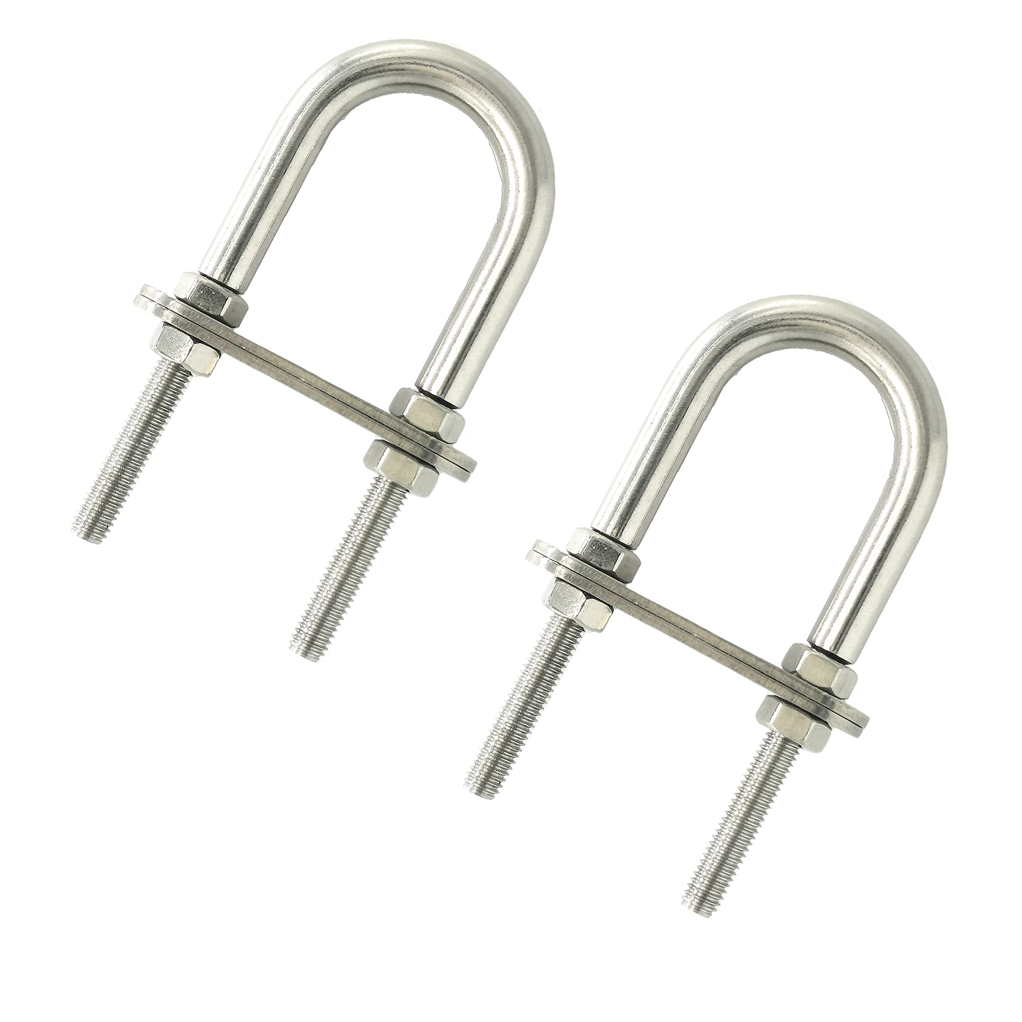 WeqeYent U Bolts M8x100 mm 2 Pcs, 304 Stainless Steel Round Bend U-Bolts with Plates Nuts, U Bolt Accessories, U Shape Bolts, U Brackets