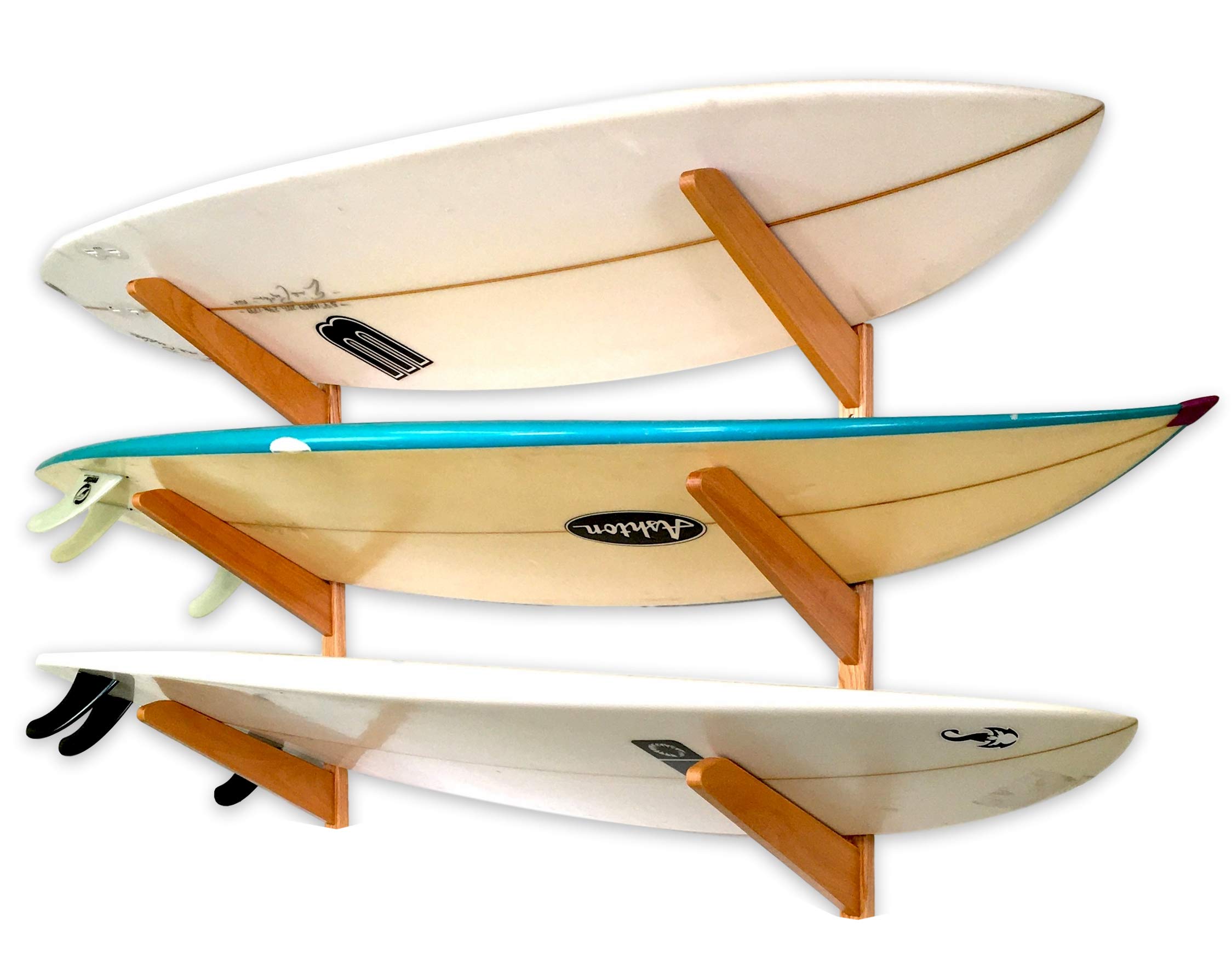 StoreYourBoard Timber Surfboard Wall Rack, Holds 3 Surfboards, Wood Home Storage Mount System, Natural