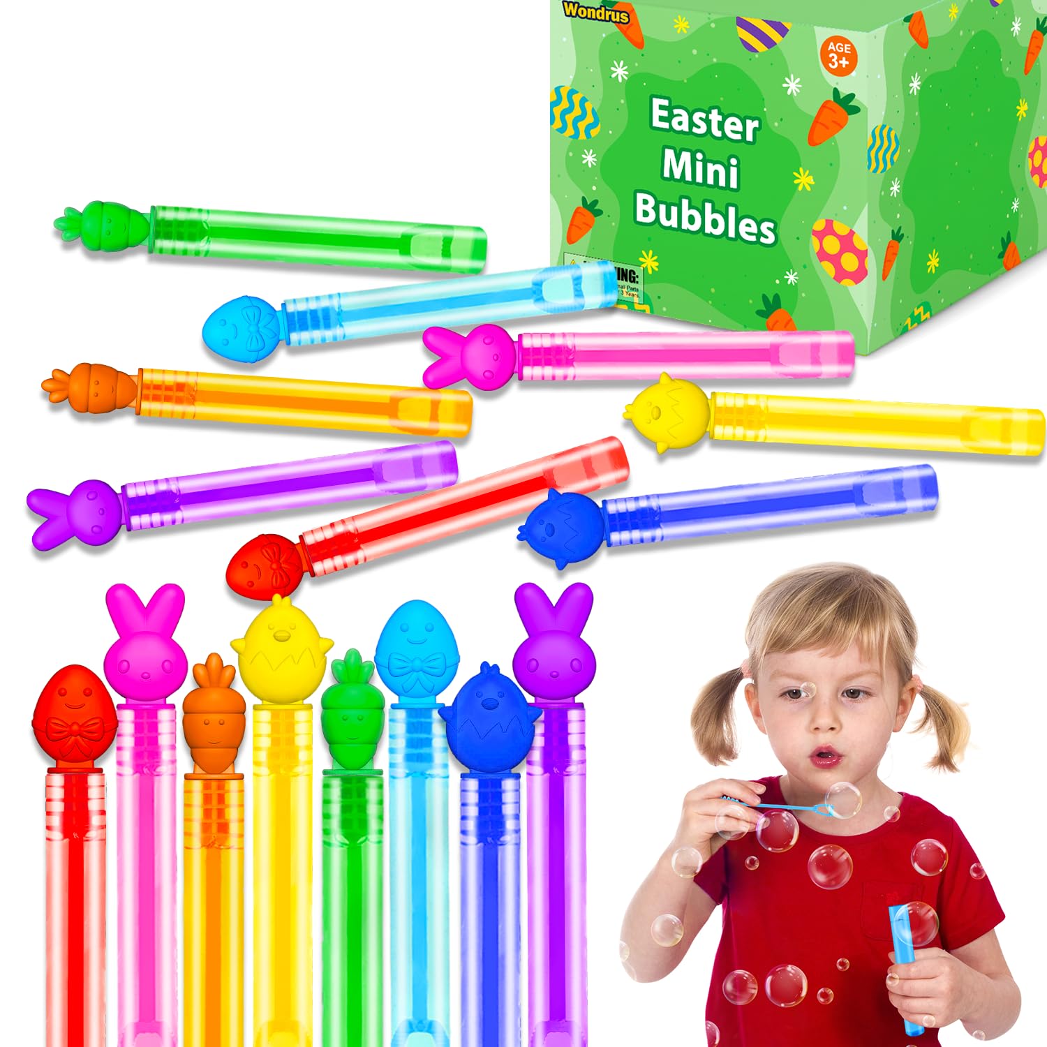 Easter Basket Goodie Bag Stuffers Fillers for Toddlers Bulk 100 Pack, Mini Bubble Wands Party Favors for Kids, Small Easter Stuff Toys Gifts Classroom Prizes Non Candy Treats for Boys Girls