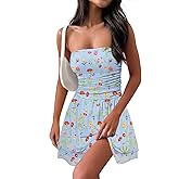 MEROKEETY Women's Summer Floral Strapless Tube Dress Boho Off Shoulder Ruffle Tiered Mini Sundress