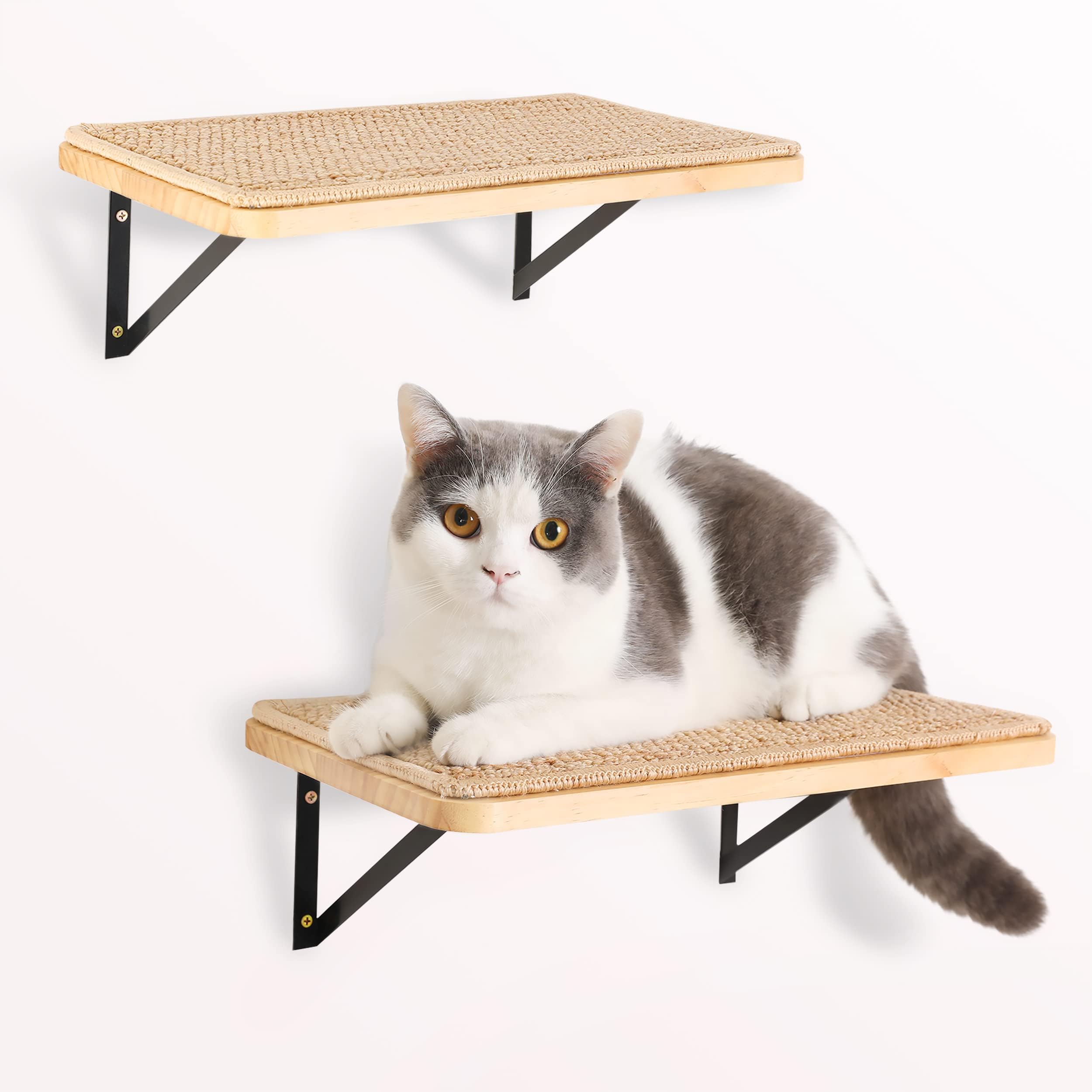 Photo 1 of PELUOMOZ 2PCS Cat Wall Shelves with Scratching Mat, 16.6x9.7 Inch Large Cat Wall Hammock Cats Furniture Shelf Window Perch Wall Mounted Beds for Household Pets Sleeping, Playing, Climbing