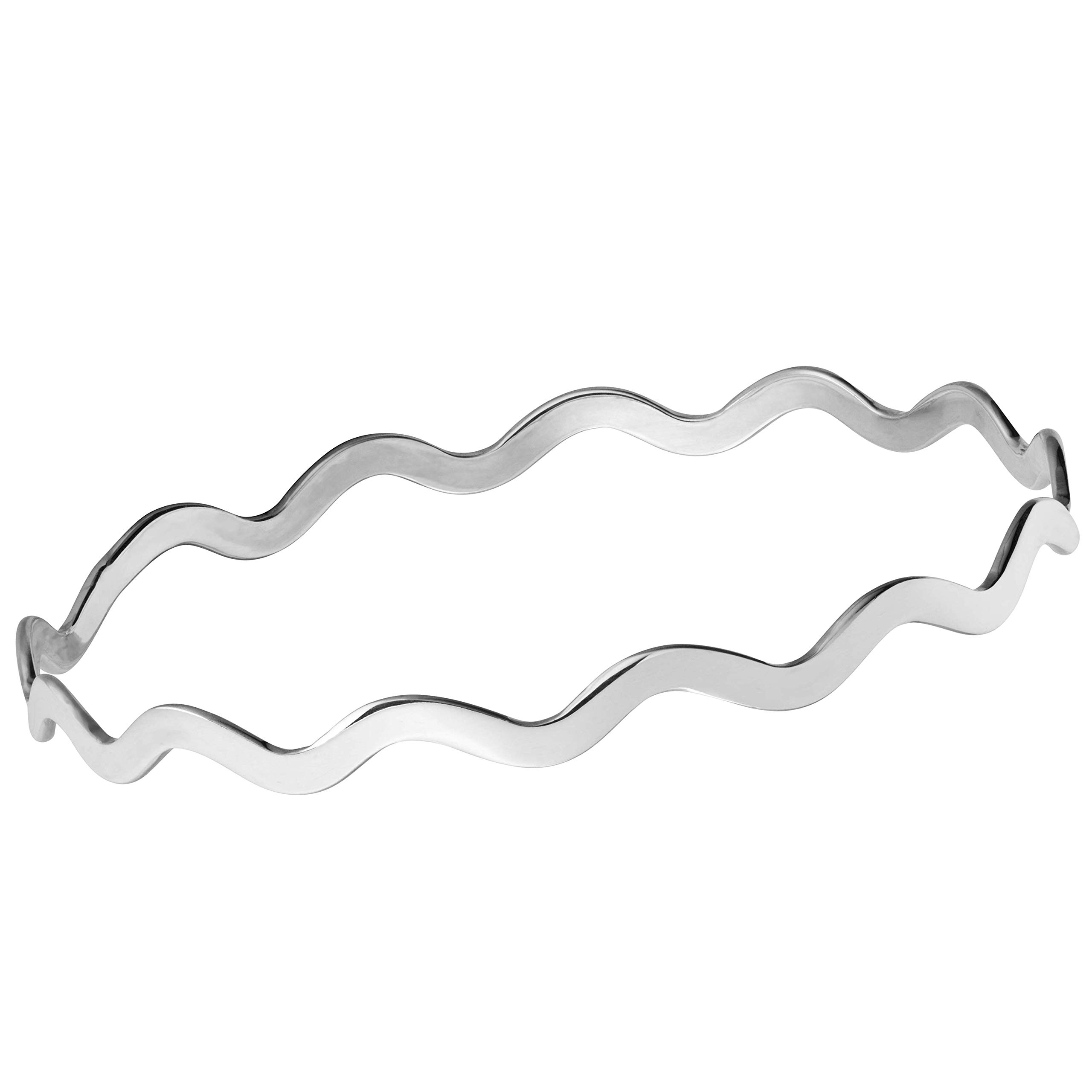 Treasure Bay Plain Wavy Sterling Silver Bangle Bracelet for Women, 65mm Diameter Girls Silver Bracelet