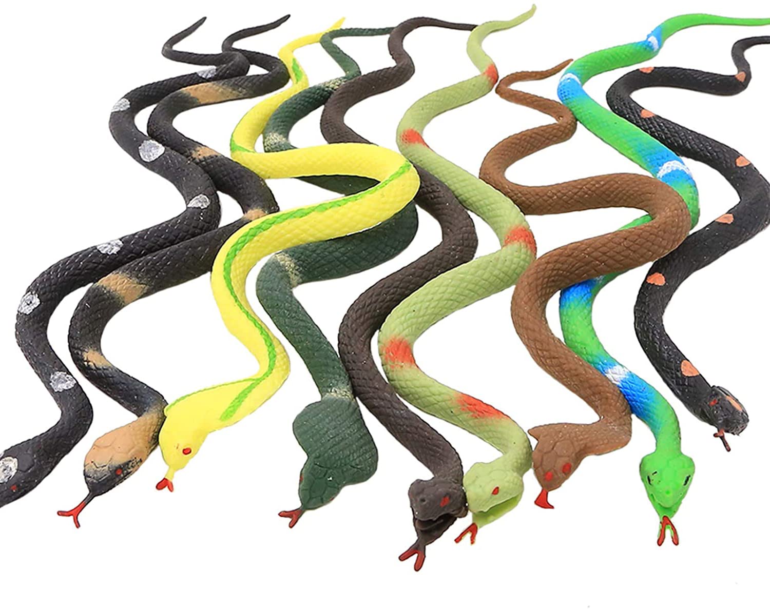 9 Pack Realistic Snake Toy Set, Squishy Reptile Fake Snake Figures for Bathtub, Garden, Rainforest