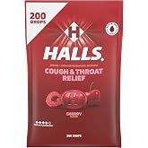 HALLS Cough &amp; Throat Relief Cherry Cough Drops, Bulk Pack, 200 ct | No Synthetic Dyes