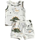 CIYCUIT 2Pcs Baby Boy Summer Clothes Infant Toddler Beach Outfits Sleeveless Tank Tops Shorts Set