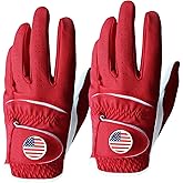 FINGER TEN Golf Gloves Men Colorful 2 Pack for Left Right Handed Golfer, Comfortable Gloves with Ball Marker for Serious Performance, Fit Size Small Medium ML Large XL