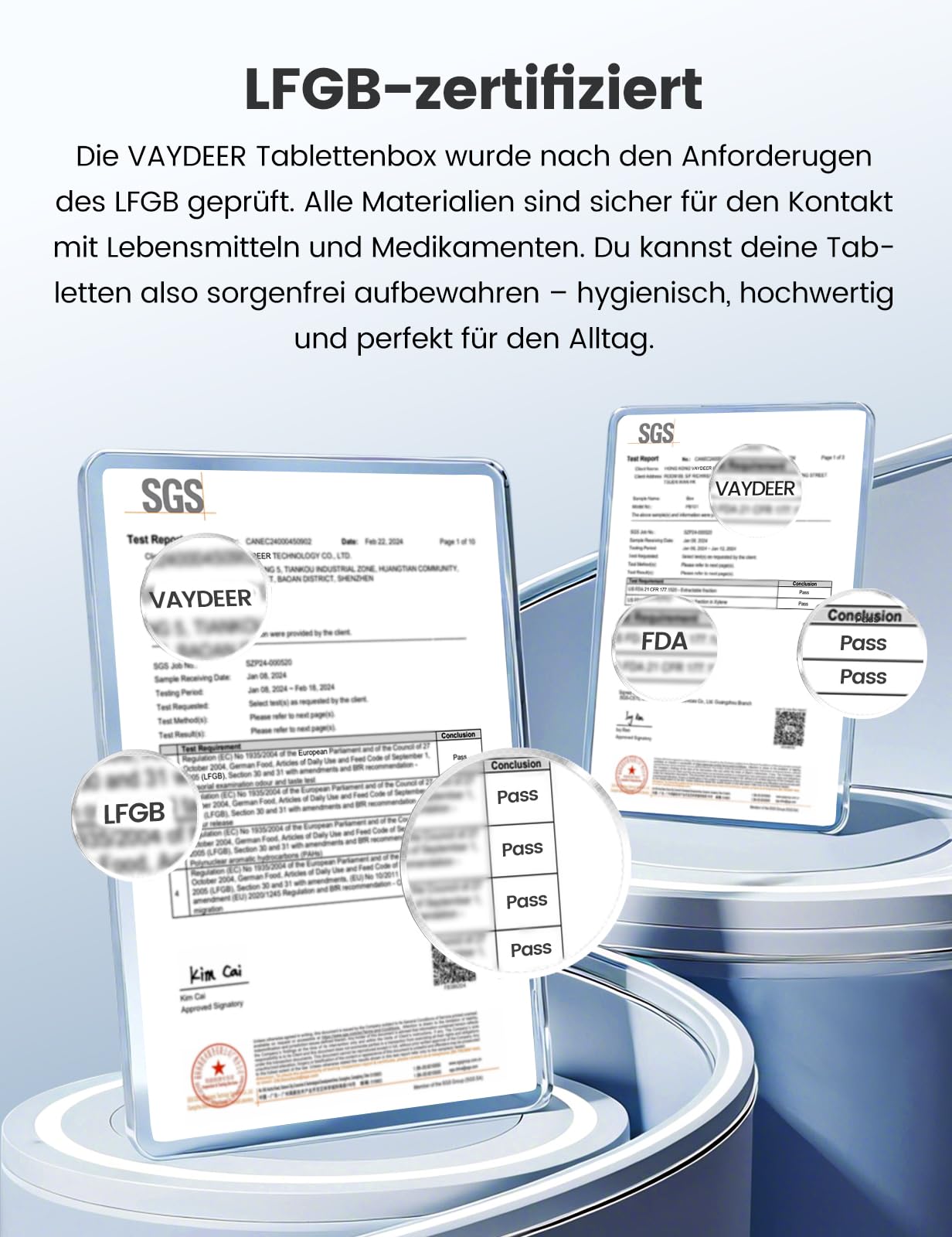 VAYDEER Tablettenbox 7 Tage [LFGB-zertifiziert] [Trockensicher] [Lichtgeschützt] [Aluminium] Reise-Pillendose Tabletten-Organizer für 2× täglich Medikamentenbox, morgens & abends Silber 6