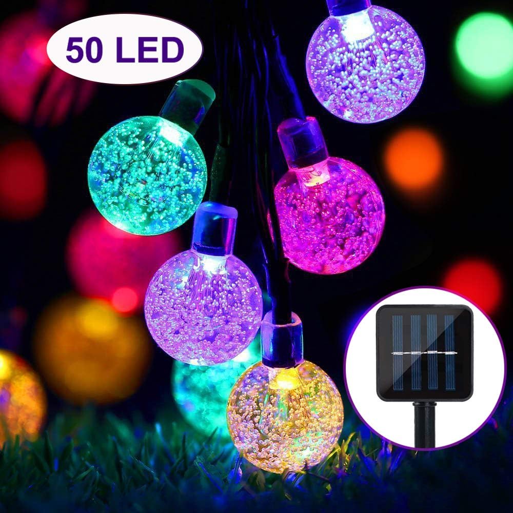 Solar Lights Garden, 50 LED Outdoor String Lights Multi-Coloured Crystal Ball Fairy Lights 24Ft Waterproof Decorative Lighting for Garden, Patio, Yard, Christmas