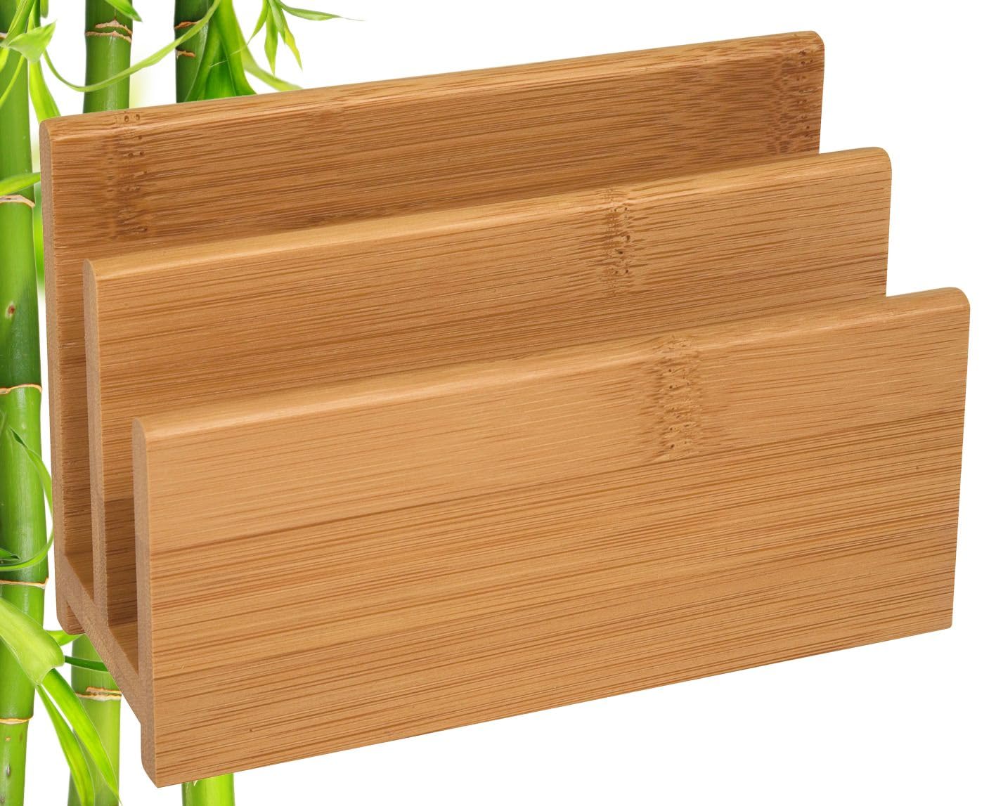 Wedo 61307 Bamboo letter stand, 2 compartments, dimensions 14 x 6.2 x 9 cm, in a gift box, brown