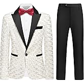 Boys Velvet Tuxedo Suit Set 5 Piece Formal Outfit with Jacket Pants Shirt and Bow Ties Slim Fit Blazer Sizes 4-18