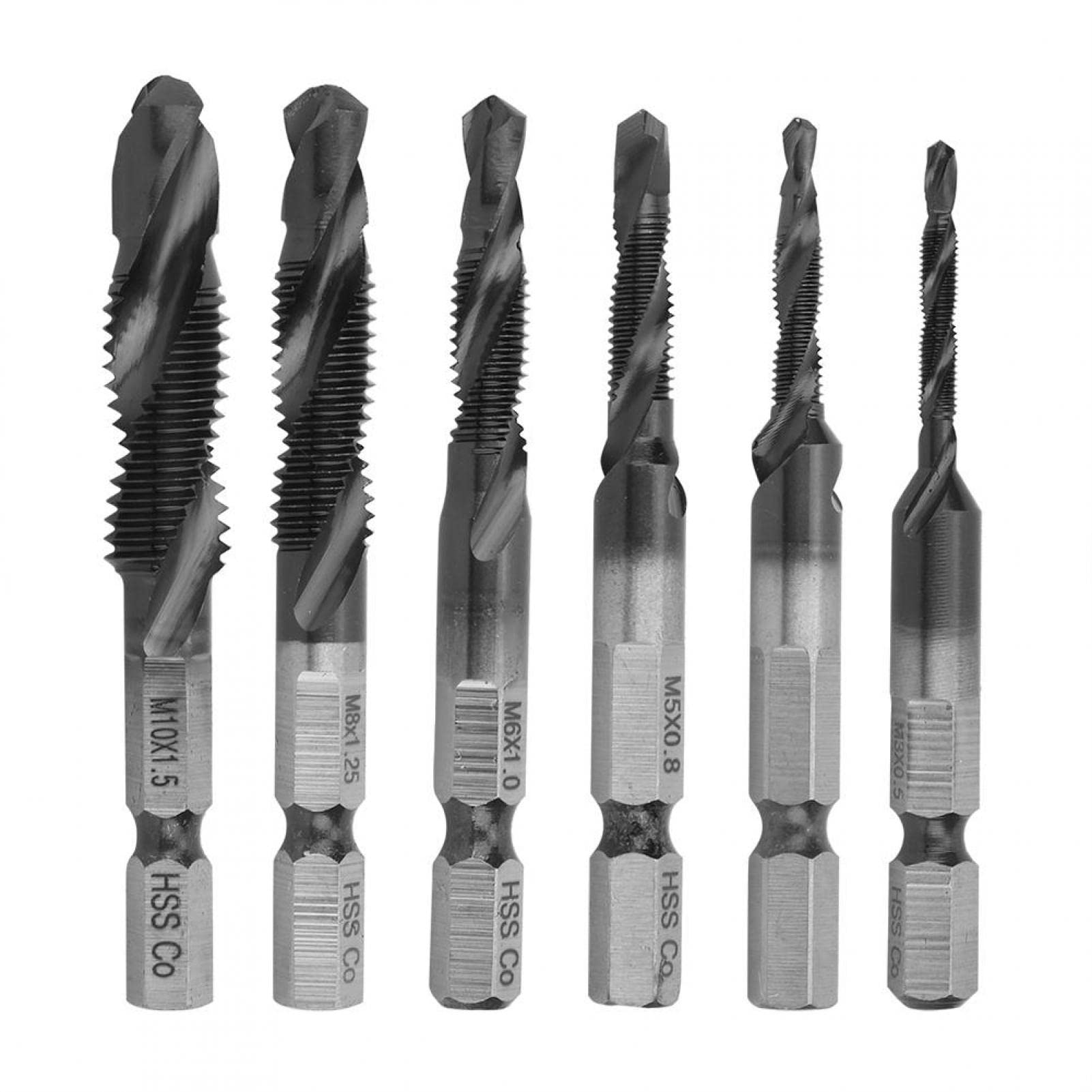 Drill Tap Bit Set for M3 M4 M5 M6 M8 M10, Combined Drilling & Tapping Bits with Aluminum Nitride Coating (TiAlN), Hex Shank Screwdriver Bit for Metal Wood Plastic