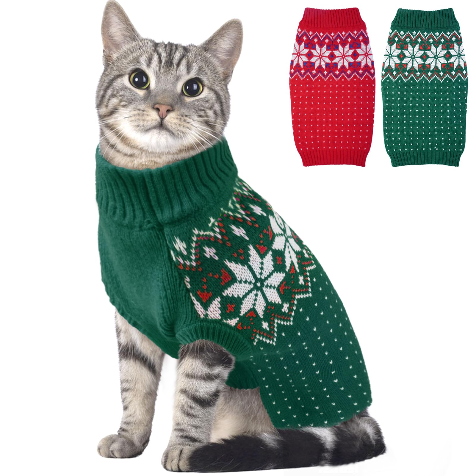 Winter Warm Dog Jumper Sweater Costume Outfit - Soft Coats Clothes for Little Dogs Cats, Green M