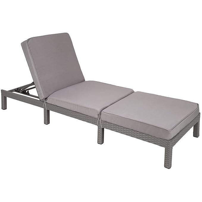 TecTake Polyrattan Sonnenliege Gartenliege | inkl. Polsterauflage | 5 Stufen verstellbare Rückenlehne - Diverse Farben - (Grau | Nr. 402308)
