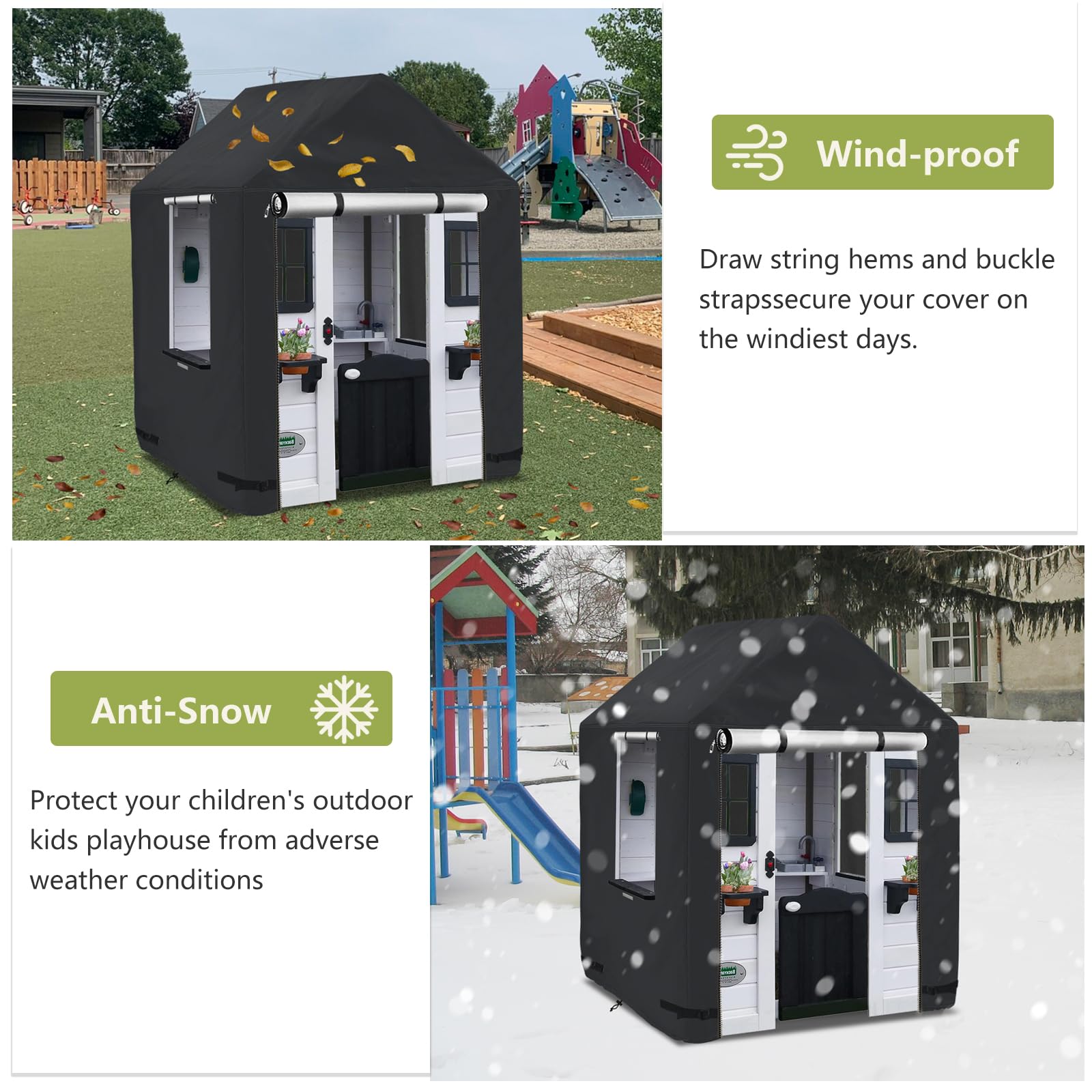 Outdoor Kids Playhouse Cover,Waterproof Cover for Backyard Discovery Outdoor Wooden Playhouse And Other Brands Kids' Playhouse Of The Same Size(Black-43