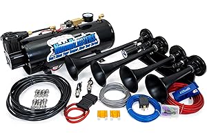 HornBlasters Rage 4-Chime 3-Liter Air Horn Kit - 120 PSI All-in-One System with Easy Installation - Loud 12-Volt Train Horn Sound (HK-4CHI-M3)